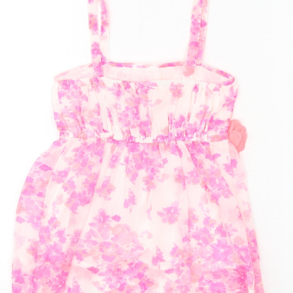 Young Dimension Girls Pink Floral Polyester Basic Tank Size 5-6 Years Square Neck Pullover