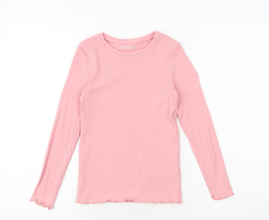Nutmeg Girls Pink Cotton Basic T-Shirt Size 9-10 Years Round Neck Pullover - Lettuce Hem