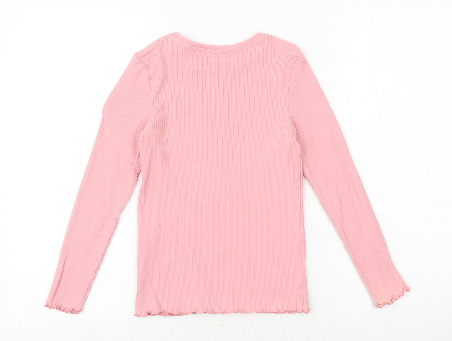 Nutmeg Girls Pink Cotton Basic T-Shirt Size 9-10 Years Round Neck Pullover - Lettuce Hem