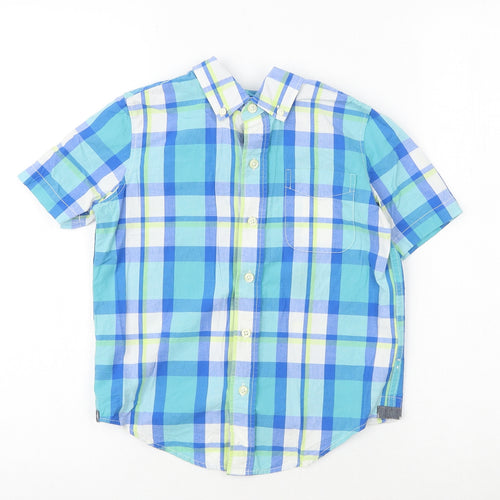 Gap Boys Blue Plaid 100% Cotton Basic Button-Up Size 6-7 Years Collared Button
