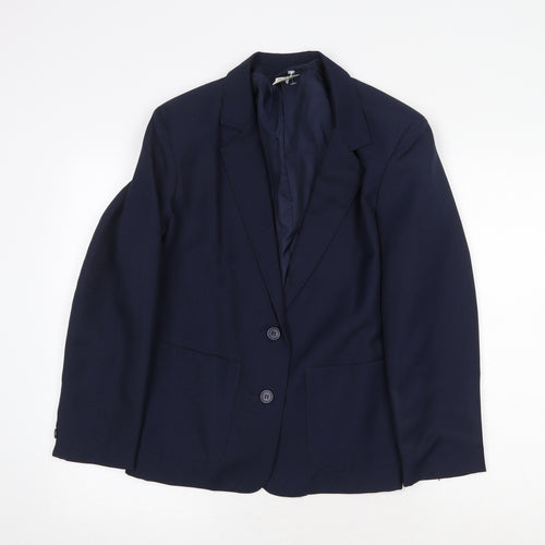 Preworn Womens Blue Polyester Jacket Suit Jacket Size 14