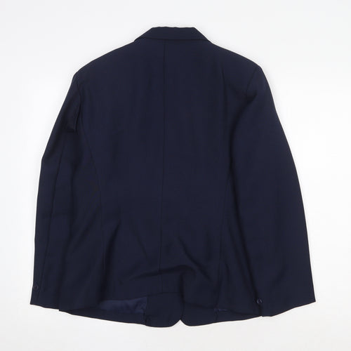 Preworn Womens Blue Polyester Jacket Suit Jacket Size 14