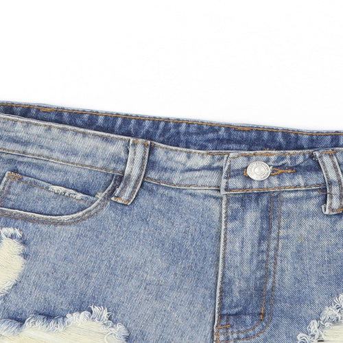 Preworn Womens Blue Polyester Cut-Off Shorts Size S Regular Zip