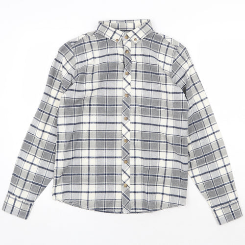Quality Outfitters Boys Grey Plaid 100% Cotton Basic Button-Up Size 13 Years Collared Button
