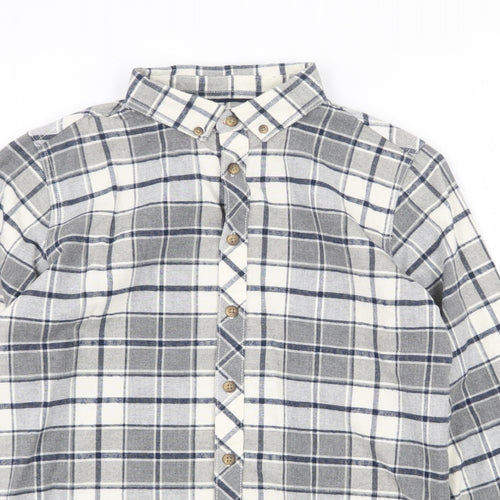 Quality Outfitters Boys Grey Plaid 100% Cotton Basic Button-Up Size 13 Years Collared Button