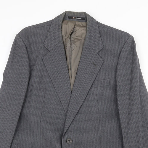 DAKS Mens Grey Striped Wool Jacket Suit Jacket Size 40 Regular