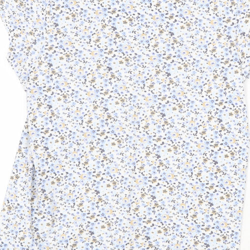 TU Girls Blue Floral 100% Cotton Basic T-Shirt Size 12 Years Round Neck Pullover