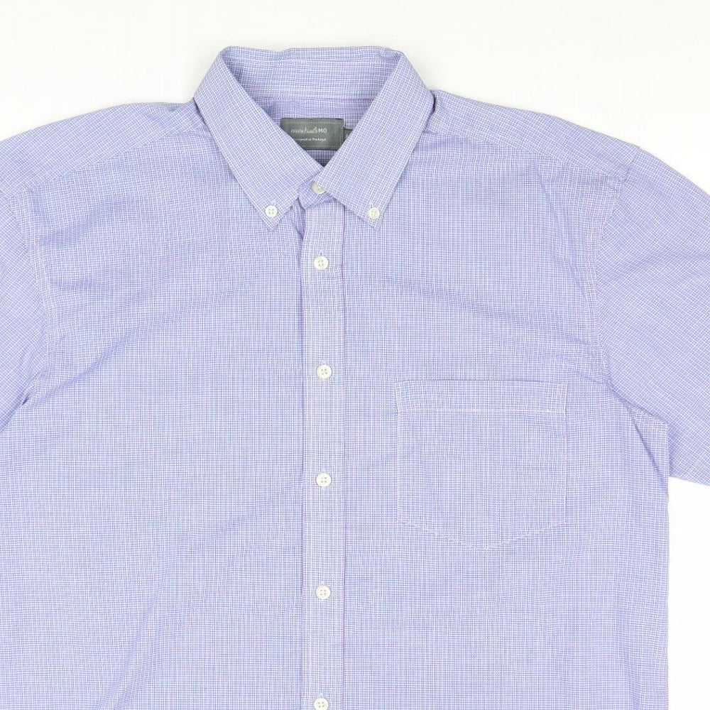 Essentials Mens Black Check 100% Cotton Dress Shirt Size M Collared Button