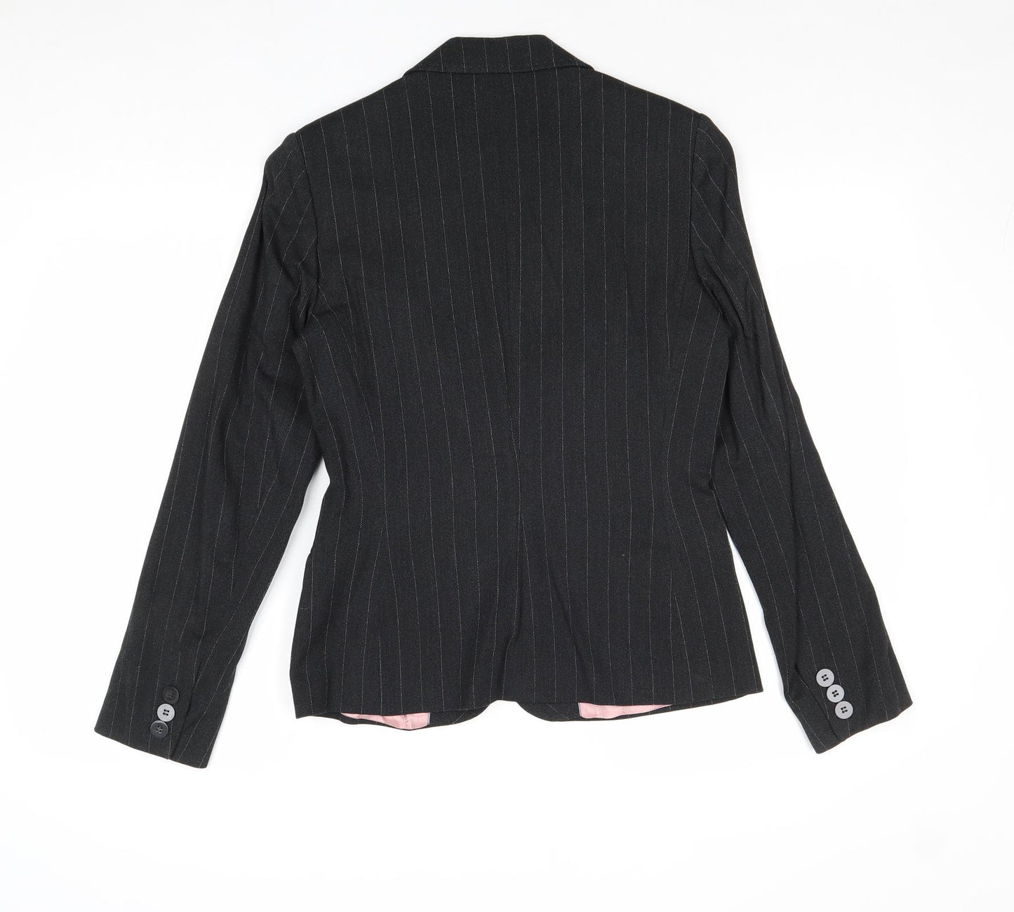 F&F Womens Black Striped Polyester Jacket Suit Jacket Size 10