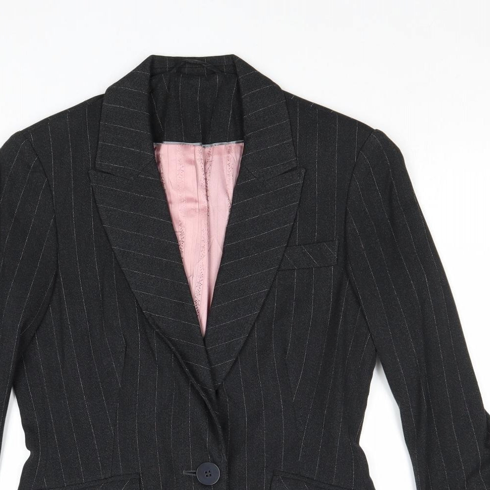 F&F Womens Black Striped Polyester Jacket Suit Jacket Size 10