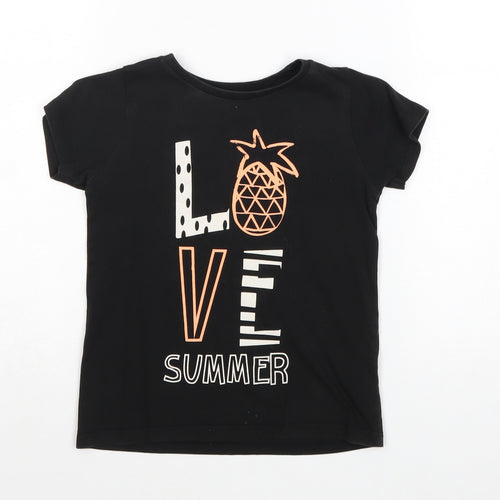 Nutmeg Girls Black Cotton Basic T-Shirt Size 5-6 Years Round Neck Pullover - Love Summer
