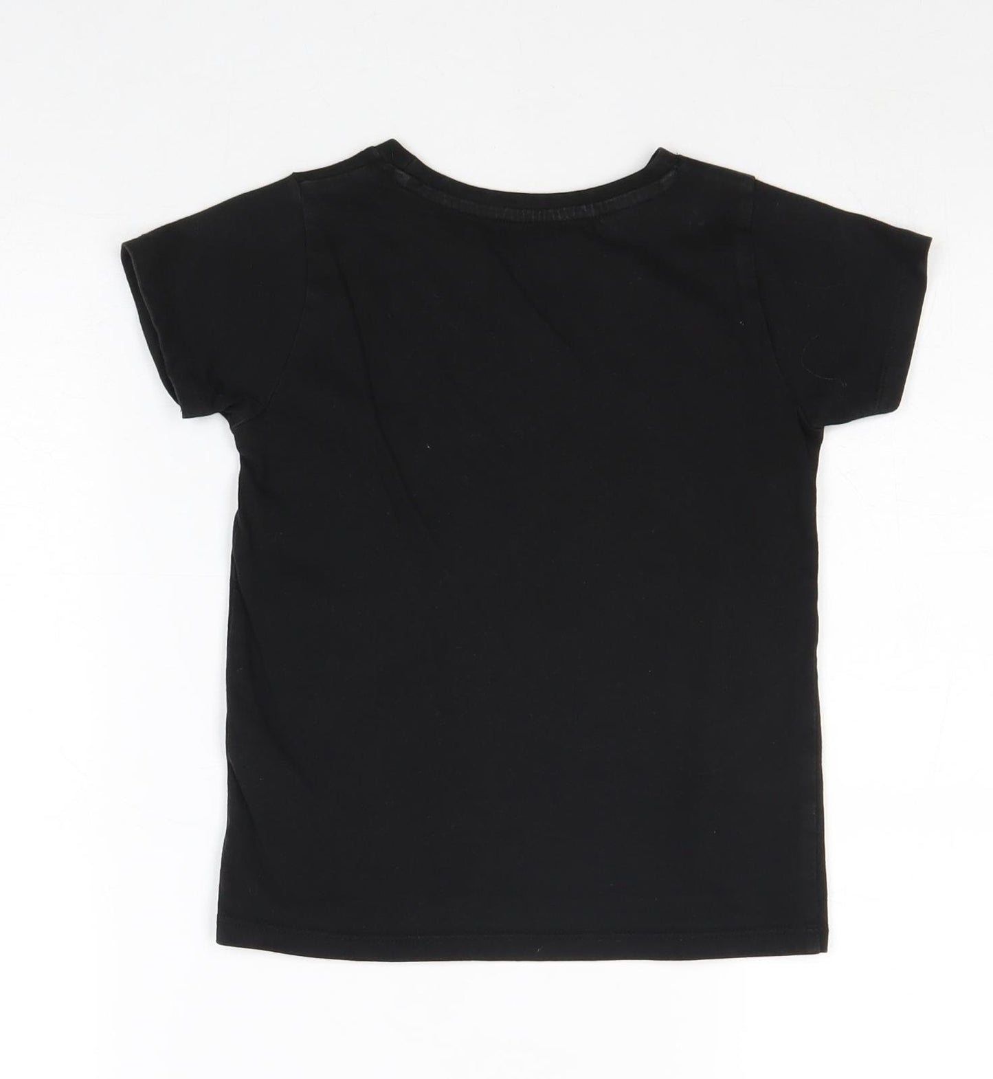 Nutmeg Girls Black Cotton Basic T-Shirt Size 5-6 Years Round Neck Pullover - Love Summer