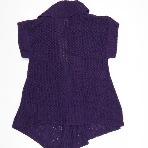 Mia Moda Womens Purple Collared Acrylic Cardigan Jumper Size M