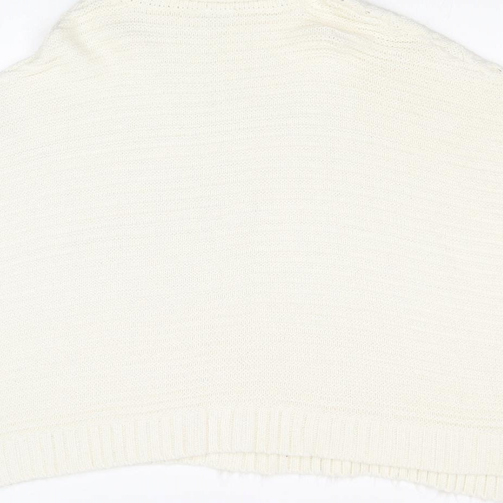 NEXT Girls Ivory Roll Neck Acrylic Pullover Jumper Size 11-12 Years Pullover - Poncho