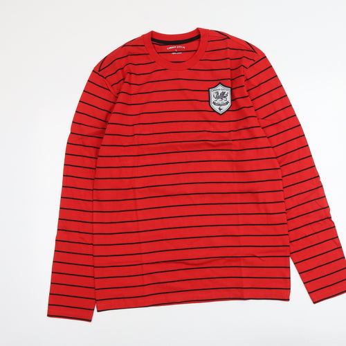 Cardiff City FC Mens Red Striped Cotton T-Shirt Size L Round Neck