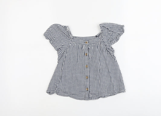 George Girls Blue Check Cotton Basic Blouse Size 2-3 Years Round Neck Pullover