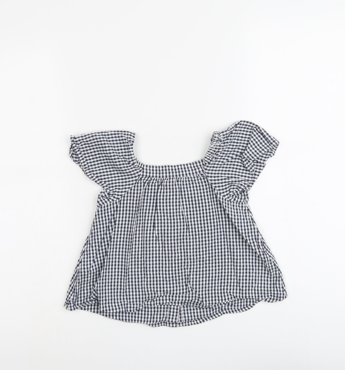 George Girls Blue Check Cotton Basic Blouse Size 2-3 Years Round Neck Pullover