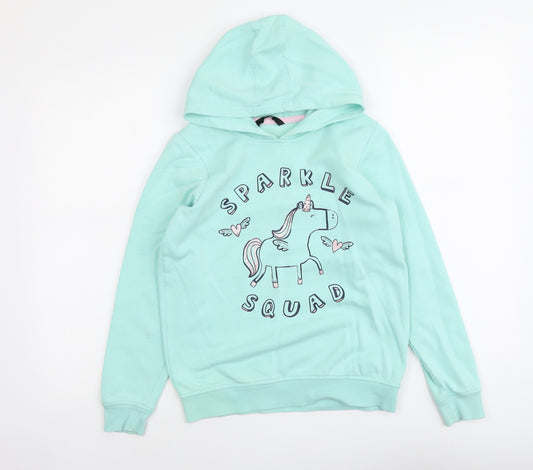 George Girls Green Cotton Pullover Hoodie Size 12-13 Years Pullover - Unicorn Sparkle Squad