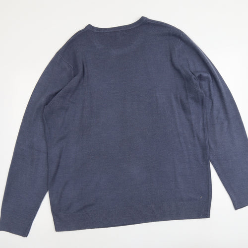 George Mens Blue Round Neck Acrylic Pullover Jumper Size XL Long Sleeve