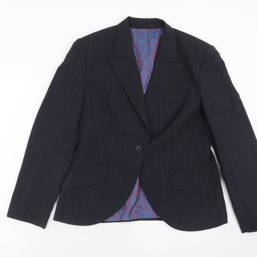 Waredrobe Womens Blue Striped Polyester Jacket Suit Jacket Size 12