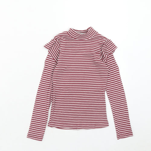 Mataan Girls Pink Striped Cotton Basic T-Shirt Size 7 Years Mock Neck Pullover