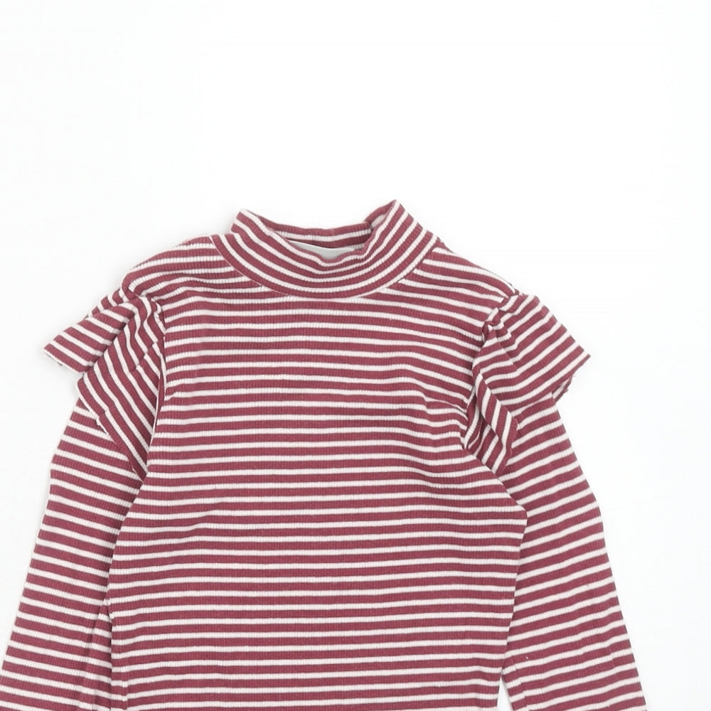Mataan Girls Pink Striped Cotton Basic T-Shirt Size 7 Years Mock Neck Pullover
