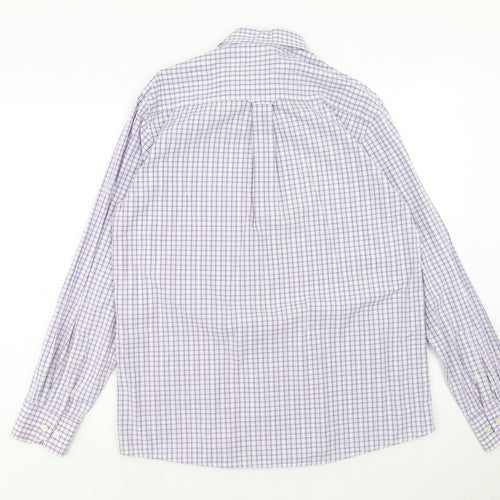 JP.Cole Mens Purple Plaid Polyester Button-Up Size M Collared Button