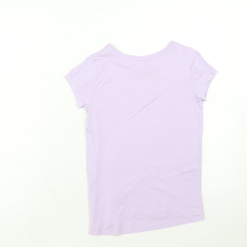 F&F Girls Purple Cotton Basic T-Shirt Size 10-11 Years Round Neck Pullover - Rabbit