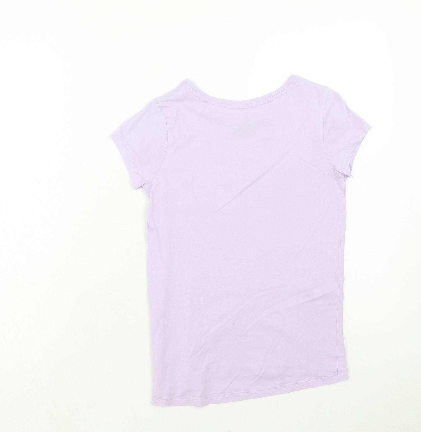 F&F Girls Purple Cotton Basic T-Shirt Size 10-11 Years Round Neck Pullover - Rabbit