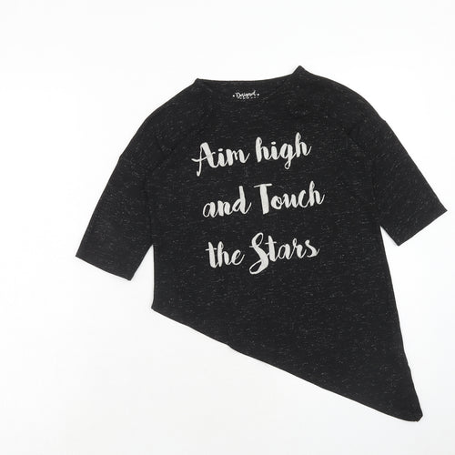 F&F Girls Black Polyester Basic T-Shirt Size 8-9 Years Round Neck Pullover - Aim High And Touch The Stars