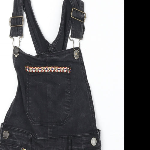 Pep&Co Girls Black Cotton Dungaree One-Piece Size 7-8 Years Buckle