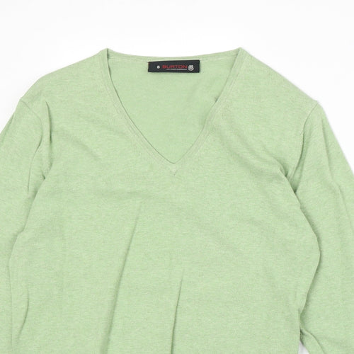 Burton Mens Green V-Neck Cotton Pullover Jumper Size S Long Sleeve
