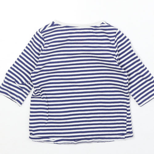 F&F Girls Blue Striped Cotton Basic T-Shirt Size 2-3 Years Round Neck Pullover