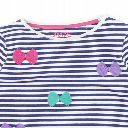 F&F Girls Blue Striped Cotton Basic T-Shirt Size 2-3 Years Round Neck Pullover