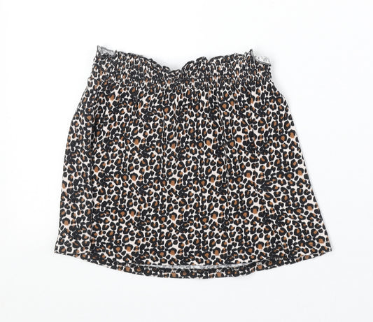 NEXT Girls Brown Animal Print 100% Cotton A-Line Skirt Size 8 Years Regular Pull On - Leopard Print