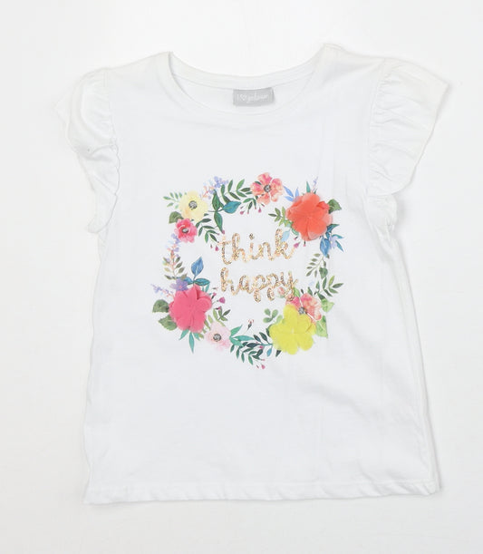 Matalan Girls White 100% Cotton Basic T-Shirt Size 6 Years Round Neck Pullover - Think Happy