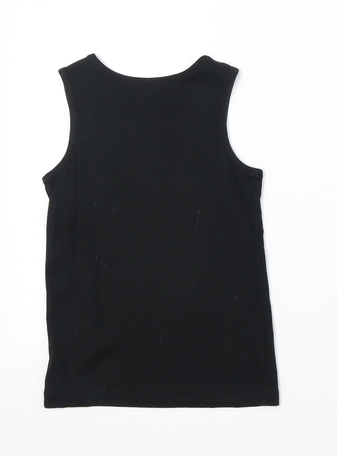 Marks and Spencer Girls Black 100% Cotton Basic Tank Size 7-8 Years Round Neck Pullover