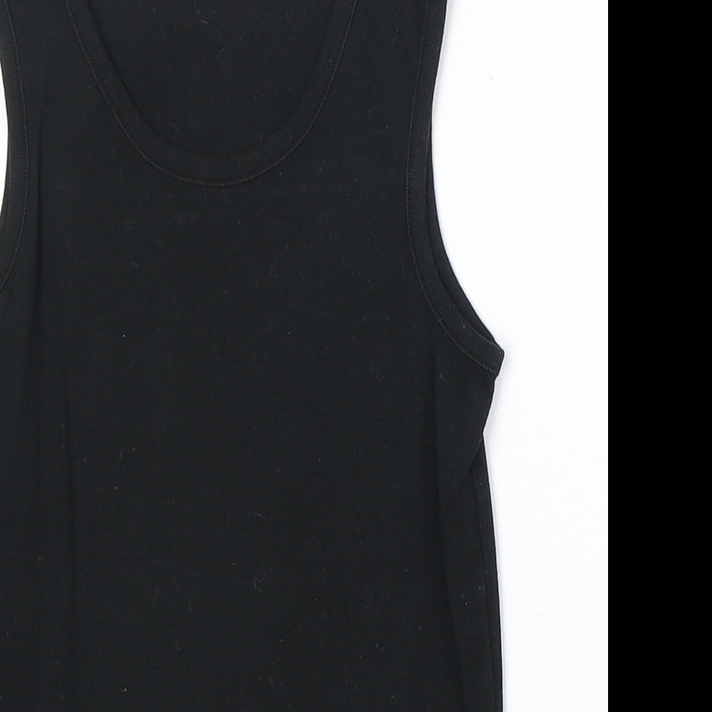 Marks and Spencer Girls Black 100% Cotton Basic Tank Size 7-8 Years Round Neck Pullover