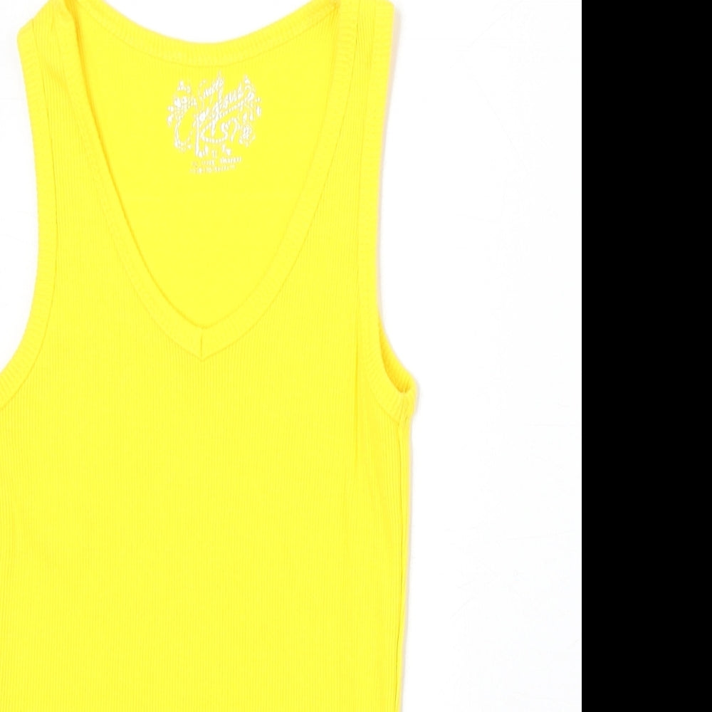 Young Dimension Girls Yellow 100% Cotton Basic Tank Size 11-12 Years Round Neck Pullover