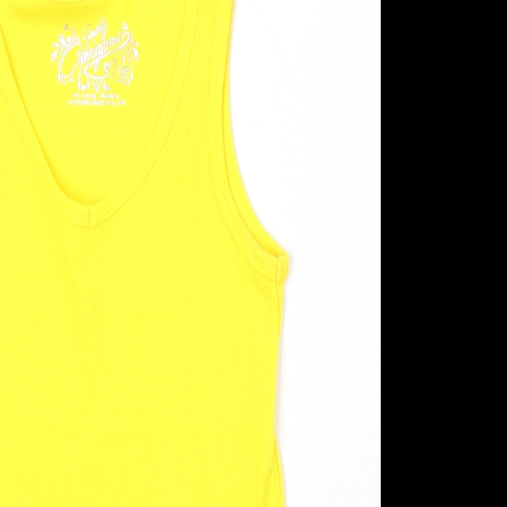 Young Dimension Girls Yellow 100% Cotton Basic Tank Size 9-10 Years Scoop Neck Pullover