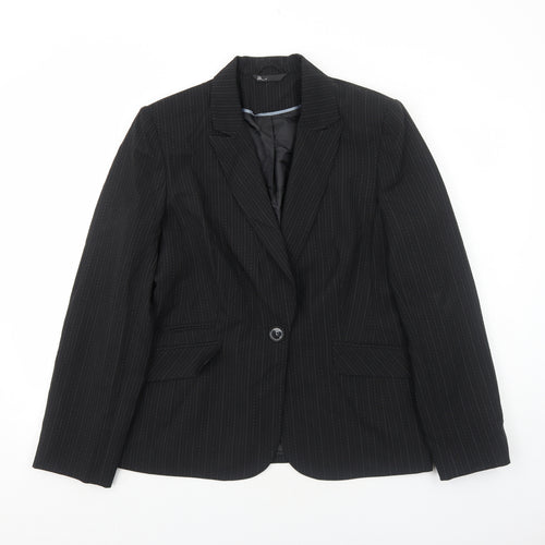 BHS Womens Black Striped Polyester Jacket Suit Jacket Size 16