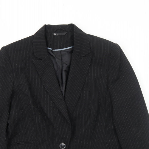 BHS Womens Black Striped Polyester Jacket Suit Jacket Size 16
