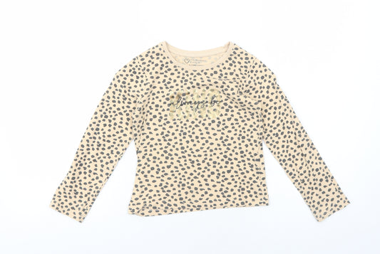 Primark Girls Beige Geometric Cotton Basic T-Shirt Size 6-7 Years Round Neck Pullover - Always Be Kind