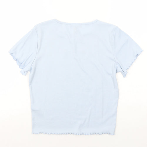New Look Girls Blue Polyester Basic T-Shirt Size 14-15 Years Round Neck Pullover - Flower Lettuce Hem