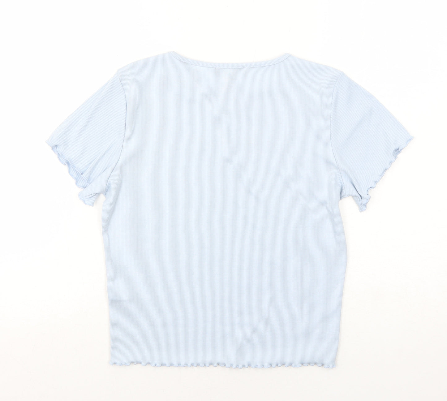 New Look Girls Blue Polyester Basic T-Shirt Size 14-15 Years Round Neck Pullover - Flower Lettuce Hem