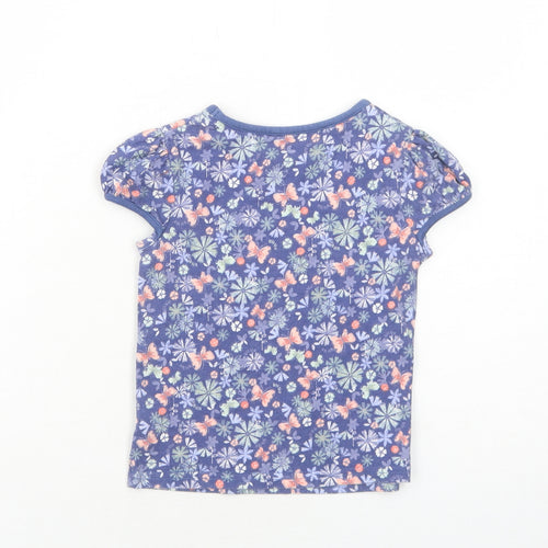 George Girls Blue Floral Cotton Basic T-Shirt Size 2-3 Years Roll Neck Pullover