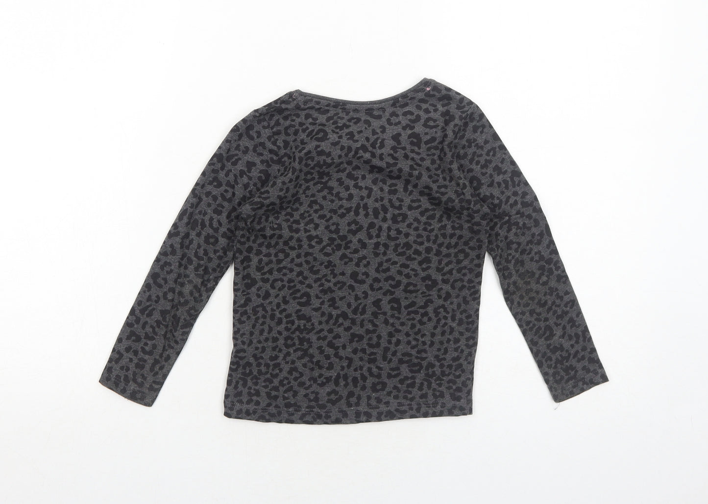 Primark Girls Grey Animal Print Cotton Basic T-Shirt Size 3-4 Years Round Neck Pullover - You Make Me Smile Leopard Print