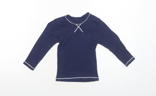 Matalan Girls Blue Cotton Basic T-Shirt Size 2-3 Years Roll Neck Pullover