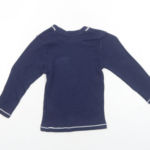 Matalan Girls Blue Cotton Basic T-Shirt Size 2-3 Years Roll Neck Pullover