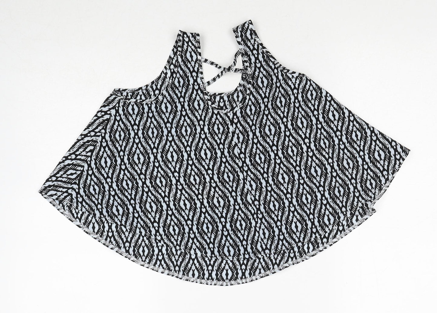 Young Dimension Girls Black Geometric Polyester Basic Tank Size 9-10 Years Round Neck Pullover